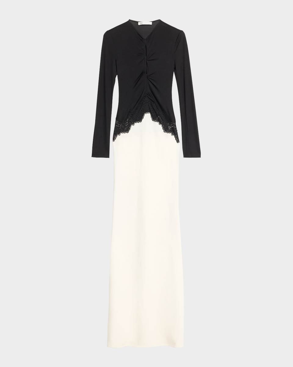 Twisted Verner-Lace Long-Sleeve Maxi Dress